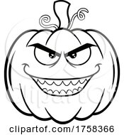 Poster, Art Print Of Black And White Cartoon Evil Halloween Pumpkin Jackolantern