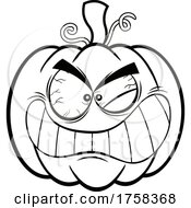 Poster, Art Print Of Black And White Cartoon Crazy Halloween Pumpkin Jackolantern