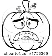 Poster, Art Print Of Black And White Cartoon Scared Halloween Pumpkin Jackolantern
