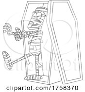 Black And White Cartoon Mummy Walking Out Of A Coffin