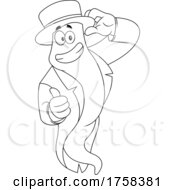 Black And White Cartoon Handsome Ghost Giving A Thumb Up by Hit Toon
