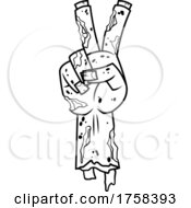Black And White Cartoon Zombie Hand Gesturing A V Peace Victory Sign