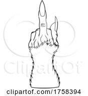 Poster, Art Print Of Black And White Cartoon Werewolf Paw Or Hand Giving The Middle Finger