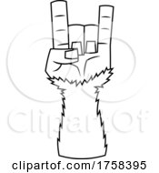 Black And White Cartoon Yeti Hand Giving The Rock And Roll Sign Of The Horns