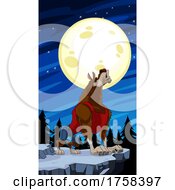 Poster, Art Print Of Cartoon Werewolf Howling Under A Full Moon