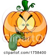 Poster, Art Print Of Cartoon Halloween Pumpkin Jackolantern Sticking Its Tongue Out
