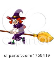Cartoon Witch Flying On A Broomstick