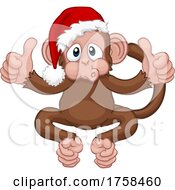 Christmas Monkey Cartoon Character In Santa Hat