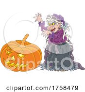 Poster, Art Print Of Halloween Jackolantern Pumpkin And Witch