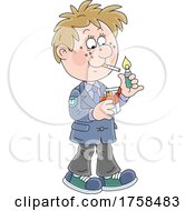Cartoon Male Smoker Lighting A Cigarette