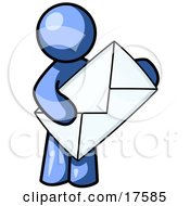 Clipart Illustration Of A Blue Person Standing And Holding A Large Envelope Symbolizing Communications And Email by Leo Blanchette #COLLC17585-0020
