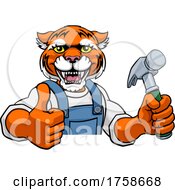 Poster, Art Print Of Tiger Carpenter Handyman Builder Holding Hammer