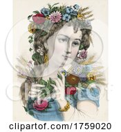 Poster, Art Print Of Portrait Of A Beautiful Young Lady With Flowers