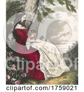 Poster, Art Print Of Portrait Of A Beautiful Young Lady Reading In A Garden