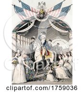 Poster, Art Print Of Ladies With Flowers Surrounding George Washington On Horseback