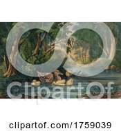 Poster, Art Print Of Mother Duck And Ducklings In A Woodland Pond