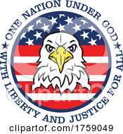Poster, Art Print Of American Bald Eagle Mascot Head In An American Flag Circle With One Nation Under God With Liberty And Justice For All Text