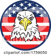 Poster, Art Print Of American Bald Eagle Mascot Head In An American Flag Circle