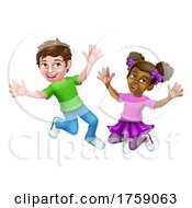 Jumping Girl And Boy Kids Children Cartoon