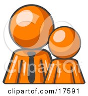 Clipart Illustration Of An Orange Child Or Employee Standing Beside A Bigger Orange Businessman Symbolizing Management Parenting Or Mentorship