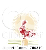 Poster, Art Print Of Woodcut Rooster Crowing On A Post