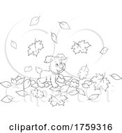Poster, Art Print Of Puppy Dog Playing In Autumn Leaves