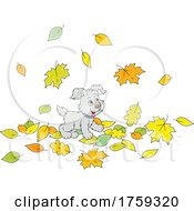 Puppy Dog Playing In Autumn Leaves