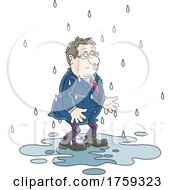 Poster, Art Print Of Cartoon Businessman Caught In The Rain