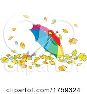 Poster, Art Print Of Umbrella In Autumn Leaves
