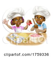 Poster, Art Print Of Black Girl And Boy Cartoon Child Chef Cook Kids