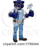 Poster, Art Print Of Panther Mascot Carpenter Handyman Holding Hammer