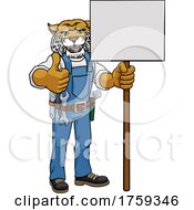 Poster, Art Print Of Wildcat Cartoon Mascot Handyman Holding Sign