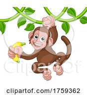 Monkey Singing On Jungle Vines With Banana Cartoon by AtStockIllustration