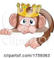 Monkey King Crown Cartoon Animal Pointing At Sign