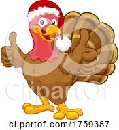Poster, Art Print Of Turkey In Santa Hat Christmas Thanksgiving Cartoon