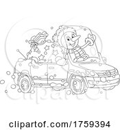 Poster, Art Print Of Black And White Snowman Driving A Convertible Car