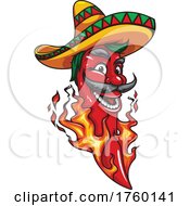 Poster, Art Print Of Flaming Red Pepper Wearing A Sombrero