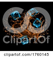 Poster, Art Print Of Splash Of Alcohol Soda Or Tea And Ice Cubes On Black
