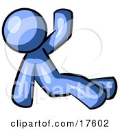 Clipart Illustration Of A Friendly Blue Man Sitting And Waving by Leo Blanchette