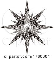 Poster, Art Print Of Star Sun Old Vintage Style Engraved Compass Rose
