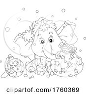 Poster, Art Print Of Black And White Cute Christmas Elephant With Gifts