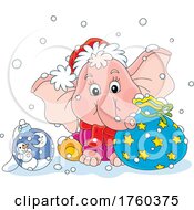 Poster, Art Print Of Cute Christmas Elephant With Gifts