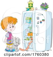 Puppy And Boy Looking In A Refrigerator