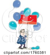 Poster, Art Print Of Cartoon Business Man Holding A Smiley Face Sign