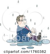 Cartoon Business Man In A Rain Puddle