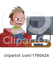 Kid Boy Gamer Playing Video Games Console Cartoon by AtStockIllustration