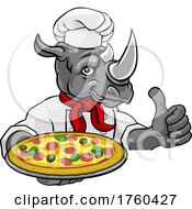 Rhino Pizza Chef Cartoon Restaurant Mascot Sign