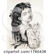 Poster, Art Print Of Portrait Of A Girl Holding A Flower
