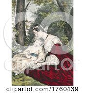 Poster, Art Print Of Mother Teaching Her Daughter The Alphabet In The Woods