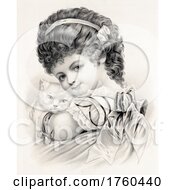 Poster, Art Print Of Portrait Of A Girl Holding A Kitten